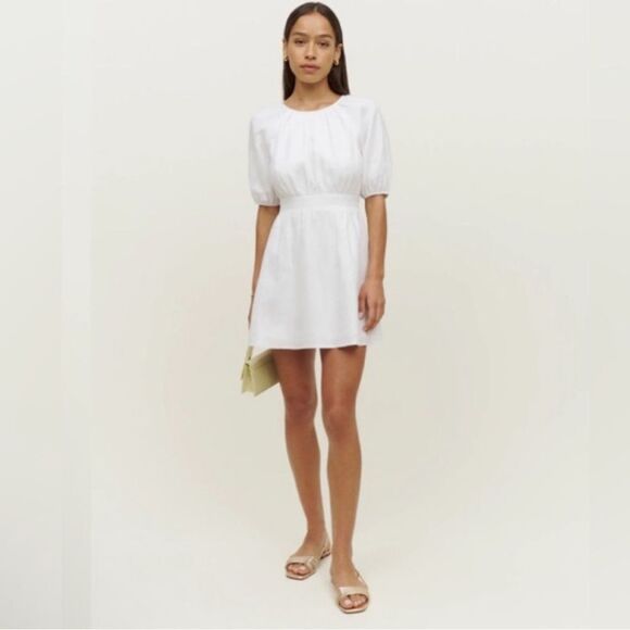 Reformation Irwin Linen Open Back Mini Dress White NWT  $248 - Picture 3 of 6
